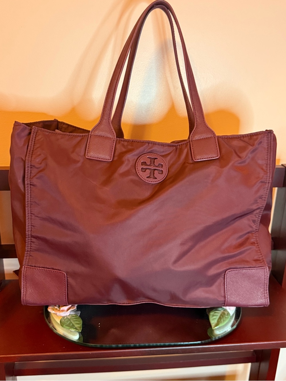 Tory Burch Burgundy Nylon Logo Tote